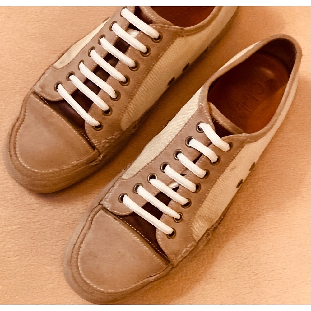 Mens Cole Haan, sneakers tan cream suede and textile, lace ups